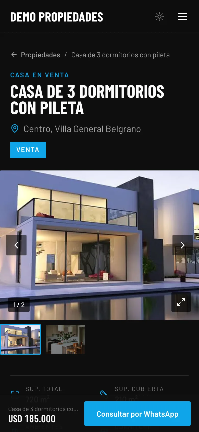 Ficha de una propiedad en el celular