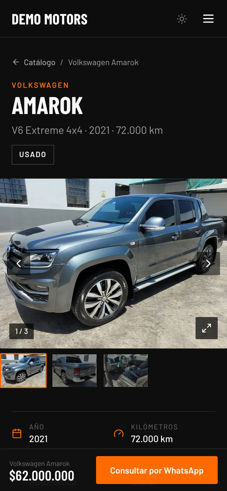 Ficha de un auto en el celular