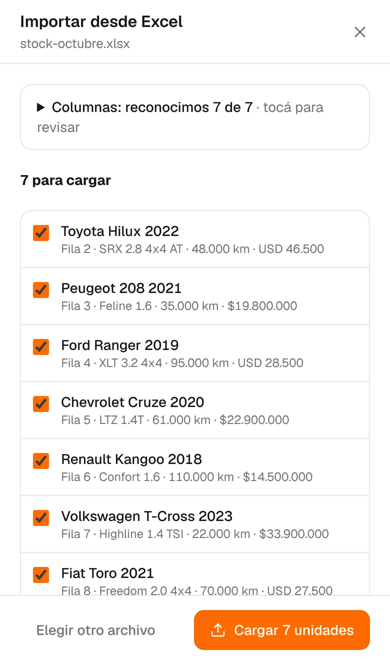 Importar el stock desde un Excel