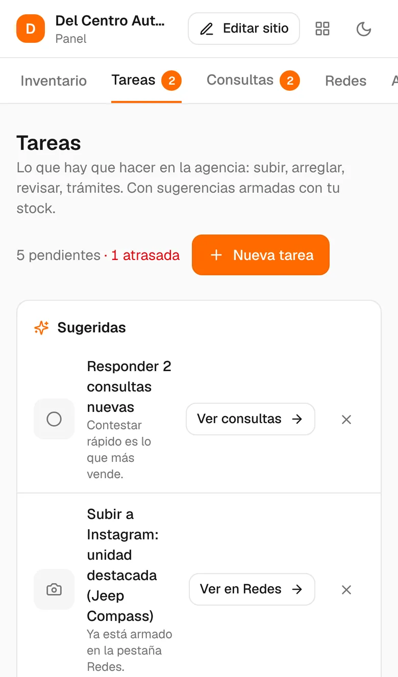 Tareas de la agencia en el celular